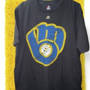 Majestic Black Logo Tee with Red & Blue Accent